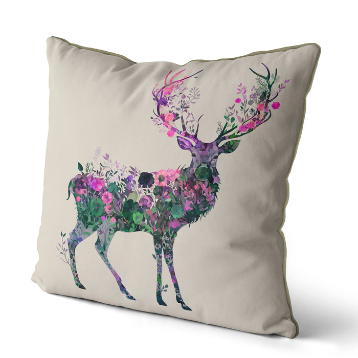 Deer 1 Floral Essence Woodland Stag Cushion / Throw Pillow