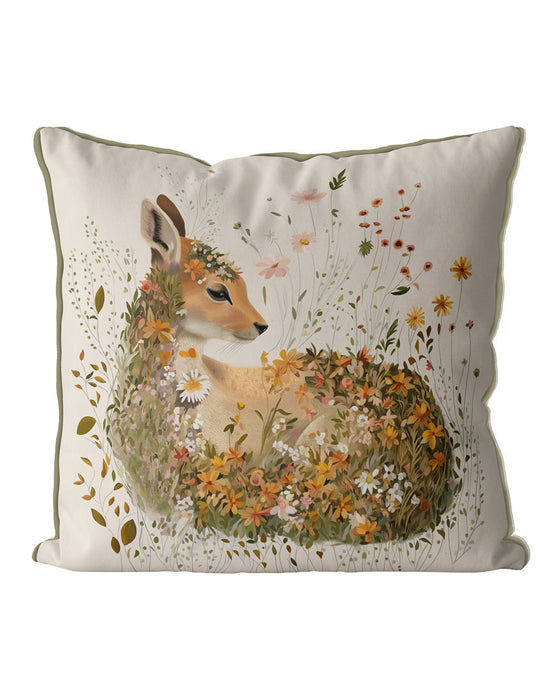 Fawn Floral Essence Baby Deer Cushion / Throw Pillow