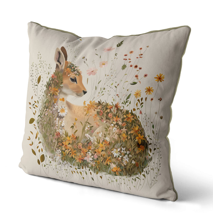 Fawn Floral Essence Baby Deer Cushion / Throw Pillow
