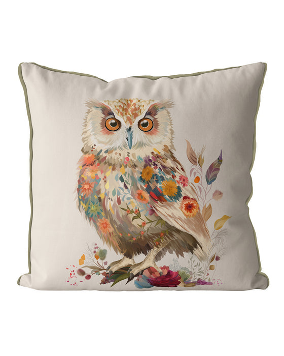 Owl 1 Floral Essence Woodland Bird Cushion / Throw Pillow