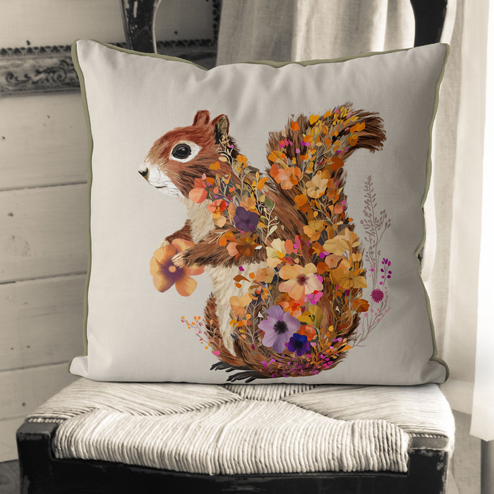 Squirrel 1 Floral Essence Woodland Animal Cushion / Throw Pillow