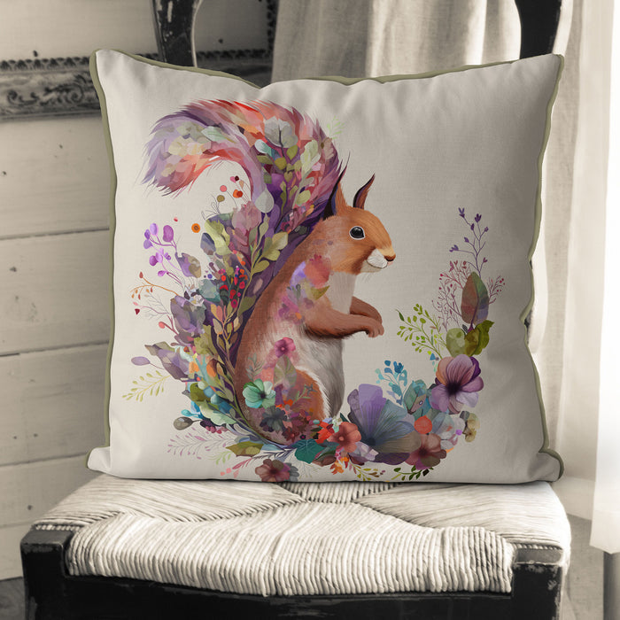Squirrel  Floral Essence Woodland Animal Cushion / Throw Pillow