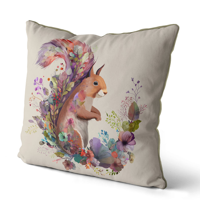 Squirrel  Floral Essence Woodland Animal Cushion / Throw Pillow