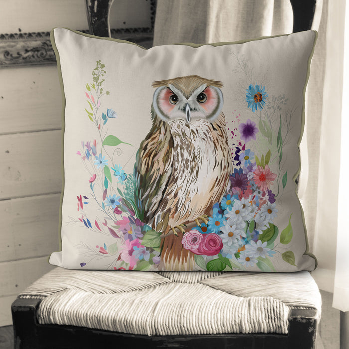 Owl 2 Floral Essence Woodland Bird Cushion / Throw Pillow