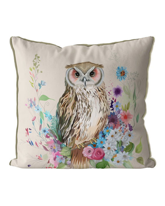 Owl 2 Floral Essence Woodland Bird Cushion / Throw Pillow