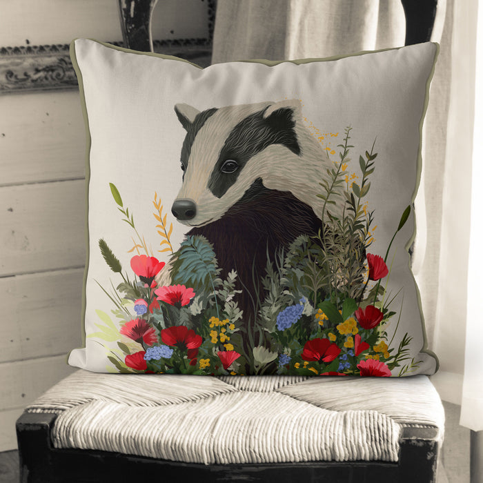 British Badger 2 Floral Essence Animal Cushion / Throw Pillow