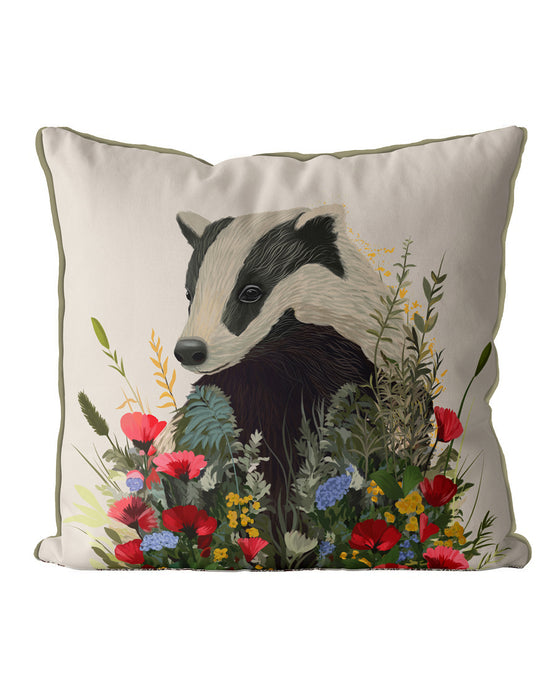 British Badger 2 Floral Essence Animal Cushion / Throw Pillow