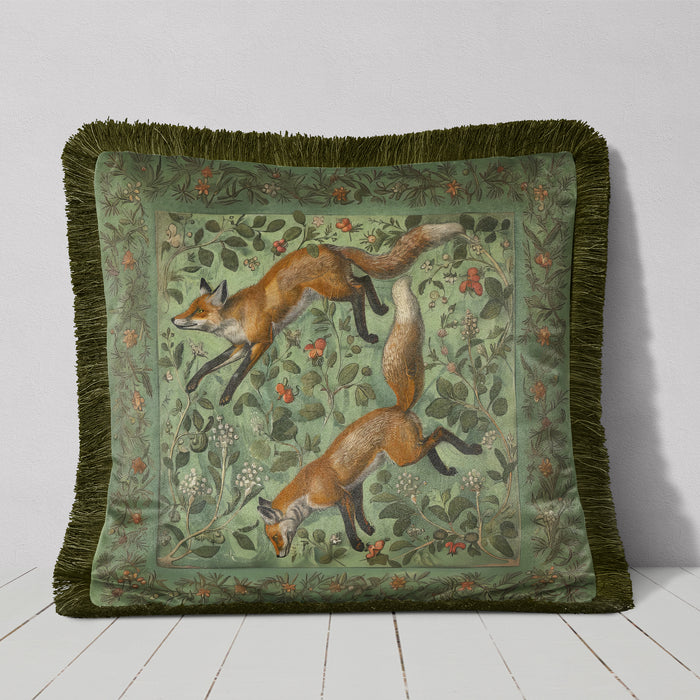 Medieval Fox 2 Luxury Fringed Velvet Cushion Throw Pillow Cover