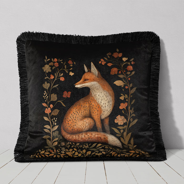 Medieval Fox 11 Luxury Fringed Velvet Cushion Throw Pillow Cover
