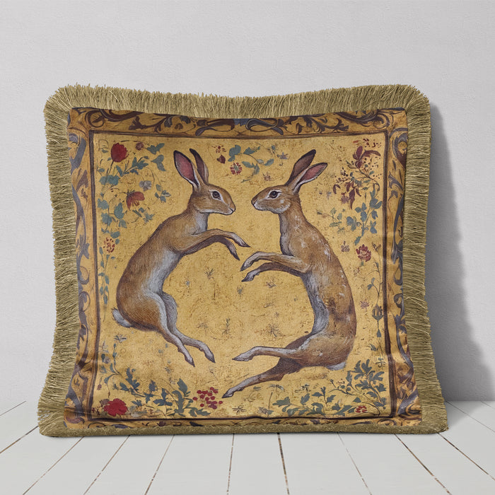 Medieval Hare5 Luxury Fringed Velvet Cushion Throw Pillow Cover