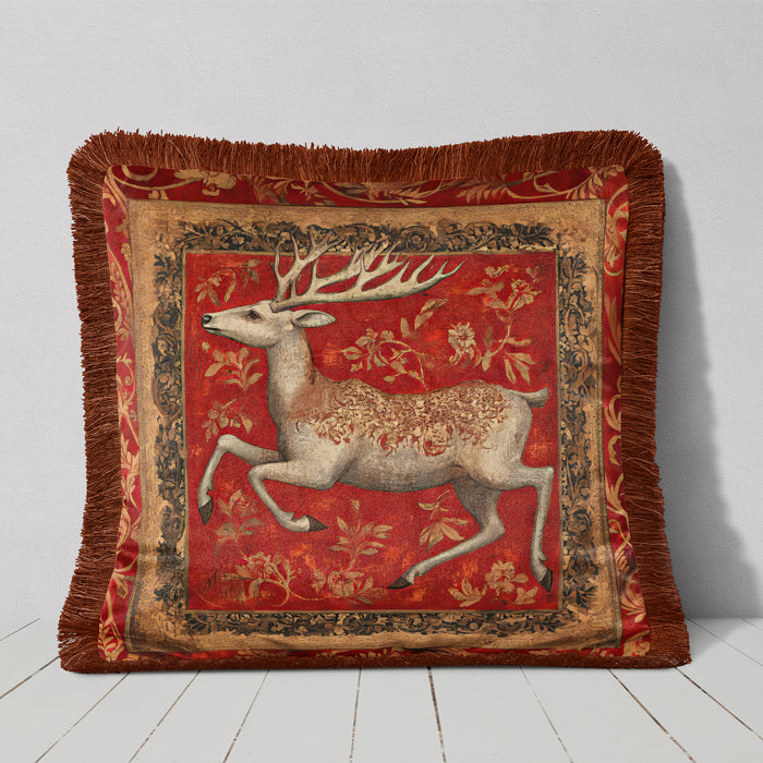 Medieval Stag 5 Luxury Fringed Velvet Cushion Throw Pillow Cover