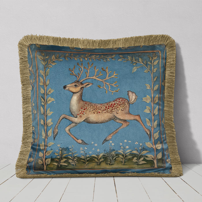 Medieval Stag 6 Luxury Fringed Velvet Cushion Throw Pillow Cover
