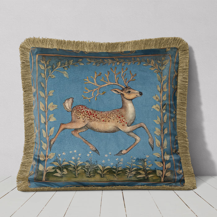 Medieval Stag 6 Luxury Fringed Velvet Cushion Throw Pillow Cover