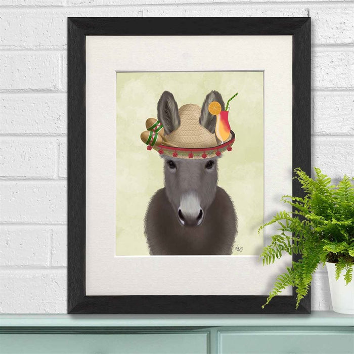 Donkey Sombrero, Animal Art Print, Wall Art | Print 14x11inch