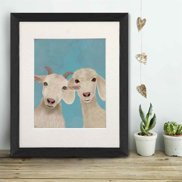 Goat Duo, Looking at You, Animal Art Print, Wall Art | Print 14x11inch