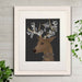 Deer, White Flowers, Art Print, Canvas Wall Art | Print 14x11inch