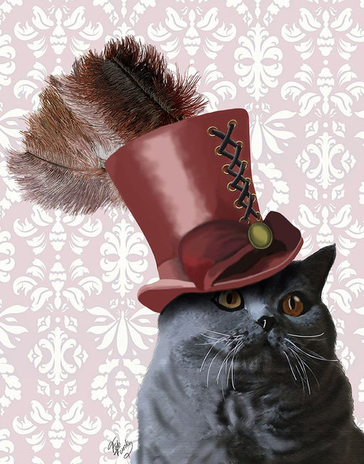 Grey Cat With Steampunk Top Hat, Art Print, Canvas Wall Art | FabFunky