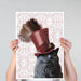 Grey Cat With Steampunk Top Hat, Art Print, Canvas Wall Art | Print 14x11inch