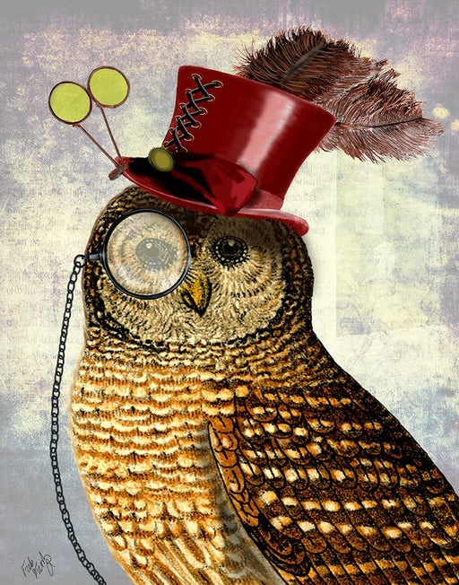 Owl With Top Hat, Bird Art Print, Wall Art | FabFunky