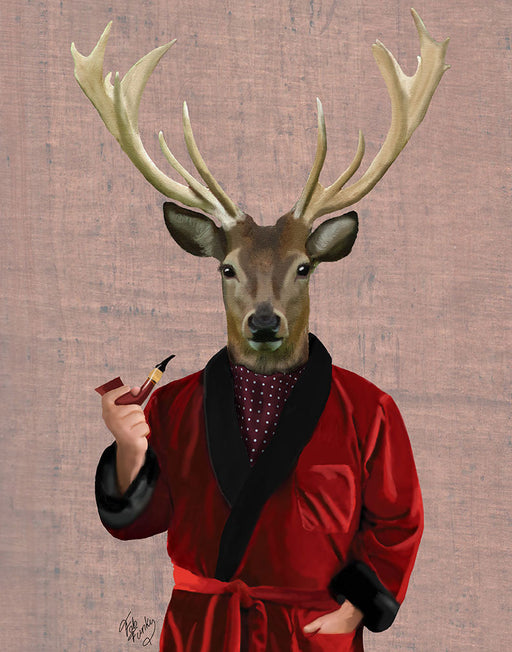 Deer in Smoking Jacket, Art Print, Canvas Wall Art | FabFunky
