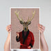 Deer in Smoking Jacket, Art Print, Canvas Wall Art | Framed Black