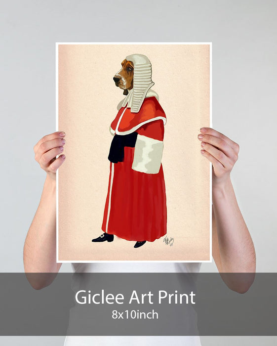 Basset Hound Judge, Full, Dog Art Print, Wall art | Framed Black