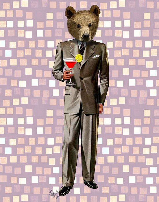 Bear With Cocktail, Animal Art Print, Wall Art | FabFunky