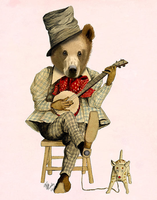 Banjo Bear, Animal Art Print, Wall Art | FabFunky