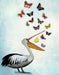 Pelican And Butterflies, Bird Art Print, Wall Art | FabFunky
