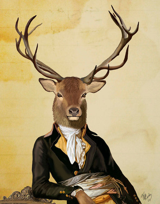 Deer and Chair, Portrait, Art Print, Canvas Wall Art | FabFunky