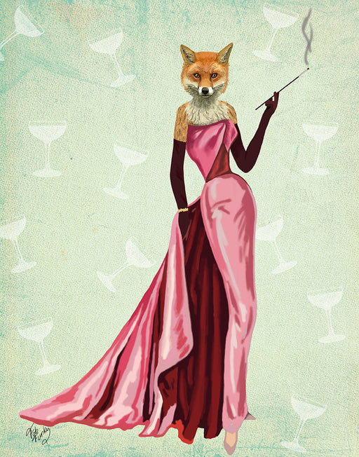 Glamour Fox in Pink, Art Print, Canvas Wall Art | FabFunky