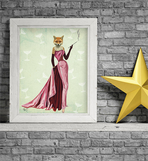 Glamour Fox in Pink, Art Print, Canvas Wall Art | Print 14x11inch
