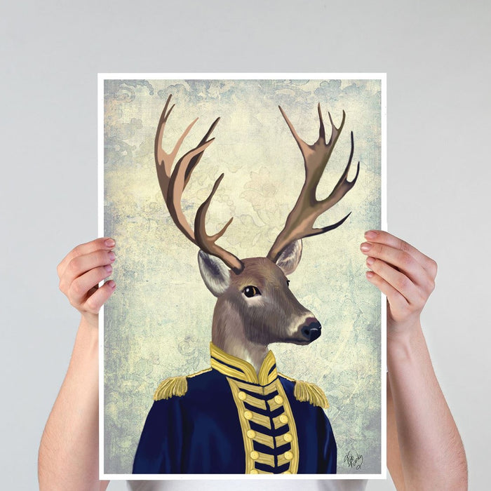 Captain Deer, Animal Art Print, Wall Art | Canvas 18x24inch