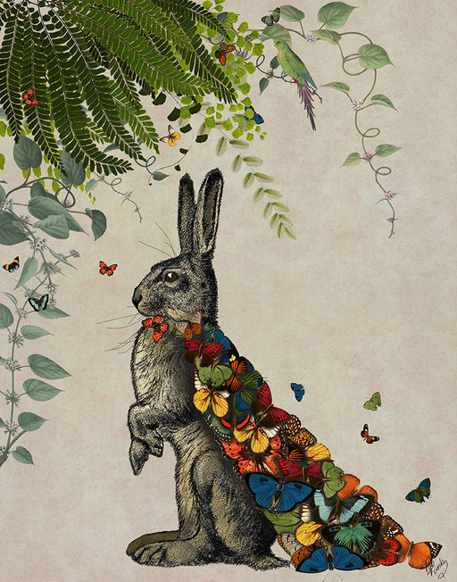Hare with Butterfly Cloak, Art Print, Canvas Wall Art | FabFunky