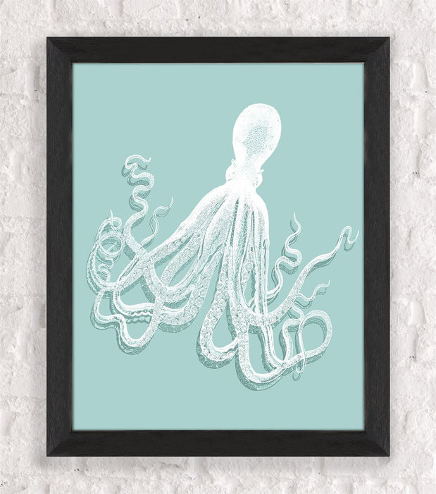 Octopus 1, White on Seafoam, Nautical print, Coastal art