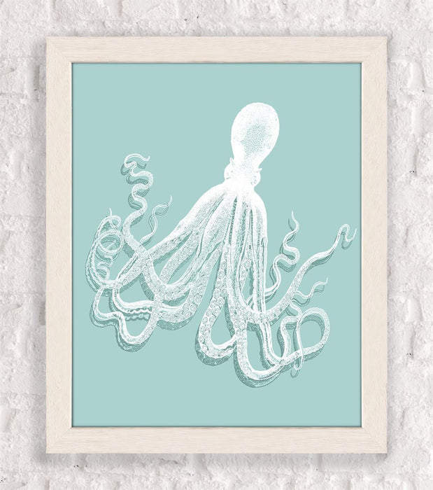 Octopus 1, White on Seafoam, Nautical print, Coastal art