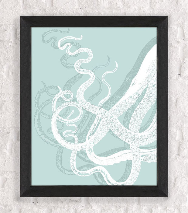 Octopus Tentacles, White on Seafoam, Nautical print, Coastal art