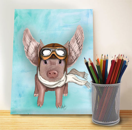 Aviator Piggy, Animal Art Print, Wall Art | Print 14x11inch