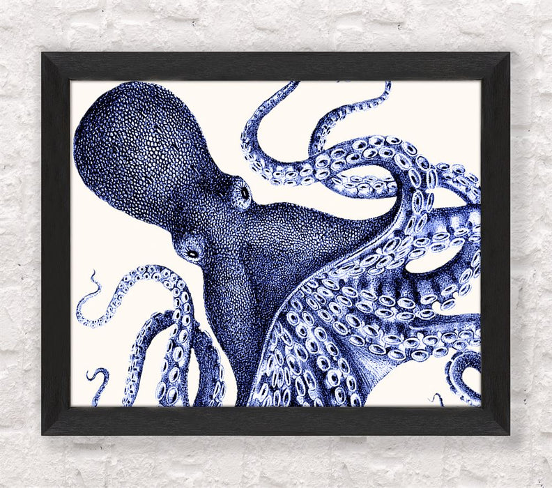 Landscape Blue Octopus, Nautical print, Coastal art