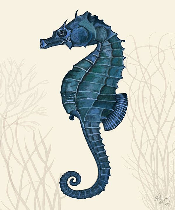 Blue Seahorse on Cream