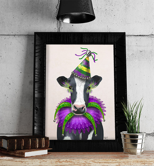 Mardi Gras Cow, Animal Art Print, Wall Art | Print 14x11inch