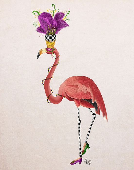 Mardi Gras Flamingo, Full, Bird Art Print, Wall Art | FabFunky