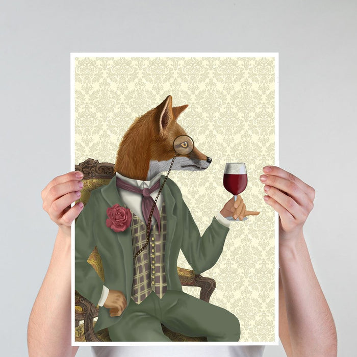 Wine Taster Fox, Portrait, Art Print, Canvas Wall Art | Canvas 11x14inch