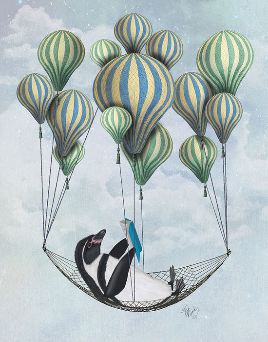 Penguin in Hammock Balloon, Art Print | FabFunky