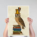 Owl On Books, Bird Art Print, Wall Art | Print 18x24inch