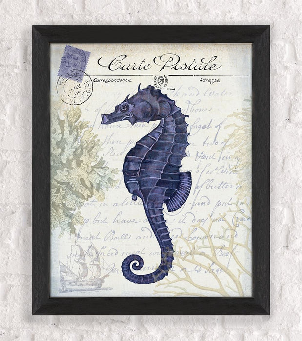 Seaside Postcard, Cream, Seahorse, Nautical print, Coastal art