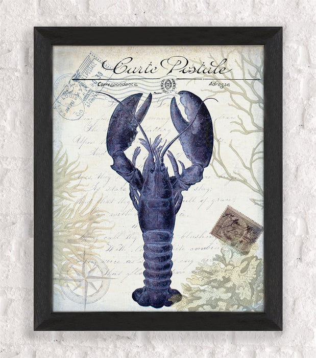 Seaside Postcard, Cream, Lobster, Nautical print, Coastal art