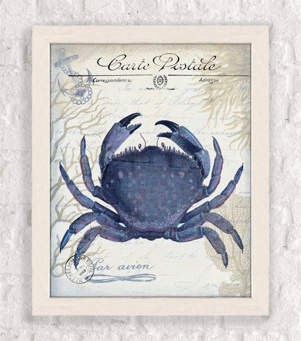 Seaside Postcard, Cream, Crab, Nautical print, Coastal art