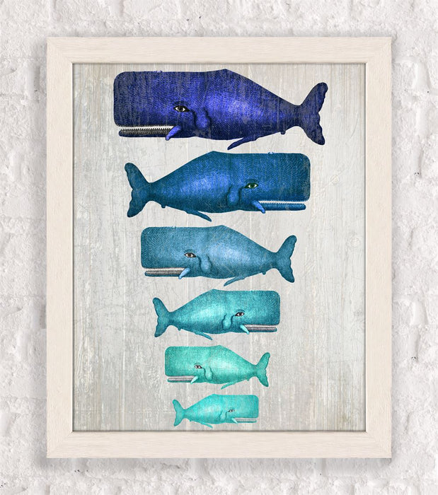 Whale Family, Blue On Grey, Nautical print, Coastal art