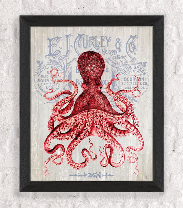 Octopus, Prohibition Octopus On White, Nautical print, Coastal art